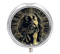 Pilulier de voyage en forme d'homme avec contour doré à 3 compartiments - 3 fois par jour - Joli mini pilulier pour sac à main et poche - Boîte à médicaments portable en métal avec miroir - Récipient