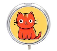 Pilulier de voyage en forme d'icône en forme de chat à 3 compartiments - 3 fois par jour - Joli mini pilulier pour sac à main et poche - Boîte à médicaments portable en métal avec miroir rond pour