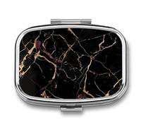 Pilulier de voyage en marbre noir doré - Pilulier quotidien pour compléments alimentaires - 2 compartiments - Pratique pour transporter et ranger des médicaments