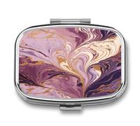 Pilulier de voyage en marbre violet et doré - Portable - Étanche - Petit récipient de rangement pour médicaments, vitamines, huile de poisson, morue, foie, huile de foie, bouchons d'oreilles