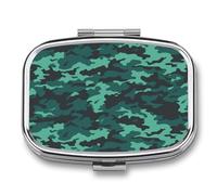Pilulier de voyage en métal à 2 compartiments - Motif camouflage bleu sarcelle