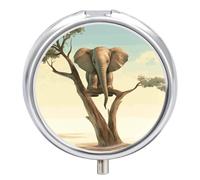 Pilulier de voyage en métal avec imprimé petit éléphant sur un arbre avec 3 compartiments