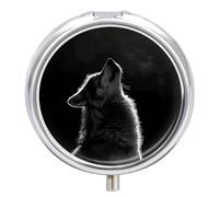 Pilulier de voyage en métal avec motif loup face à la lune - 3 compartiments - Petit pilulier de voyage - Pour sac à main