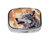 Pilulier de voyage en métal avec petit loup hurlant à la lune, pour sac à main et poche
