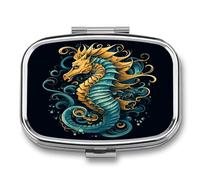 Pilulier de voyage en métal étanche avec motif hippocampe bleu, petite boîte à pilules portable pour voyage, sac à main ou poche