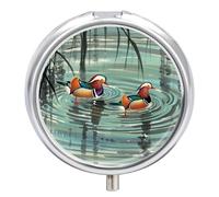 Pilulier de voyage en métal étanche et portable avec 3 compartiments Motif canards mandarins chinois