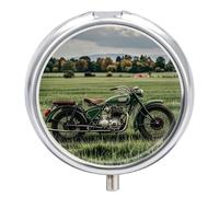 Pilulier de voyage en métal étanche et portable avec 3 compartiments Motif moto sur herbe verte