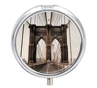 Pilulier de voyage en métal étanche et portable avec photo de Brooklyn Bridge - Étanche à l'humidité - Avec 3 compartiments