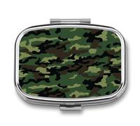Pilulier de voyage en métal étanche vert avec motif militaire imprimé vitaminé pour voyage, sac à main ou poche
