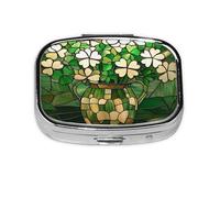 Pilulier de voyage en verre motif trèfle de la Saint-Patrick - Petite boîte à médicaments carrée pour sac à main et cadeaux de poche