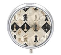 Pilulier de voyage étanche à 3 compartiments pour poche ou sac à main - Motif pièce d'échecs marron
