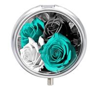 Pilulier de voyage étanche à 3 compartiments pour poche ou sac à main - Noir et blanc - Motif fleurs de rose