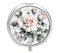 Pilulier de voyage étanche et portable pour contenir des vitamines, des médicaments, de l'huile de poisson et des compléments alimentaires Blanc aquarelle florale rose