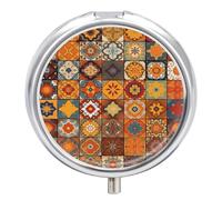 Pilulier de voyage géométrique marocain à 3 compartiments - 3 fois par jour - Joli mini pilulier pour sac à main et poche - Boîte à médicaments portable en métal avec miroir rond - Récipient à