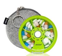 Pilulier de voyage hebdomadaire mignon et rond - Petit organiseur de médicaments (vert + sac)