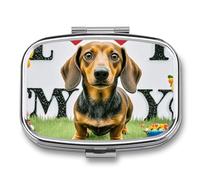 Pilulier de voyage « I Love My Dog Teckel » - Pilulier hebdomadaire à 2 compartiments avec miroir - Pour sac à main, poche ou portefeuille