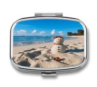 Pilulier de voyage - Joli bonhomme de neige sur la plage - Petite boîte à pilules portable pour un usage quotidien et les voyages
