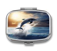 Pilulier de voyage - Joli et beau motif dauphin - Petite boîte à pilules portable pour vitamines - Pour un usage quotidien et les voyages