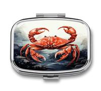 Pilulier de voyage mignon crabe rouge imprimé mer petite boîte à pilules portable porte-vitamines organisateur pour usage quotidien et voyage