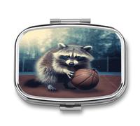 Pilulier de voyage mignon drôle raton laveur imprimé basket-ball petite boîte à médicaments portable porte-vitamines organisateur pour un usage quotidien et voyage