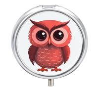 Pilulier de voyage mignon en forme de hibou rouge à 3 compartiments avec miroir, pilulier quotidien en métal pour sac à main et poche, petite boîte à médicaments ronde portable