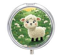 Pilulier de voyage mignon en forme de mouton de dessin animé pour sac à main, organiseur de médicaments hebdomadaire avec miroir, 3 compartiments ronds, pilulier portable pour le quotidien