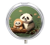 Pilulier de voyage mignon en forme de panda à 3 compartiments 3 fois par jour - Mini pilulier mignon pour sac à main et poche - Boîte à médicaments portable en métal avec miroir rond pour médicaments