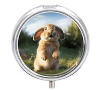 Pilulier de voyage mignon et amusant en forme de lapin à 3 compartiments avec miroir - Pilulier portable pour poche ou sac à main - Boîte à médicaments ronde pour médicaments quotidiens