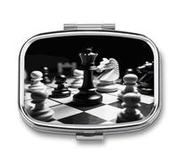Pilulier de voyage mignon noir et blanc avec impression d'échecs - Petite boîte à pilules portable pour vitamines - Organiseur pour un usage quotidien et les voyages