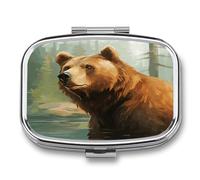 Pilulier de voyage mignon ours marron eau et arbres impression médicaments petite boîte à pilules portable organisateur de vitamines organisateur pour un usage quotidien et voyage