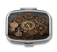 Pilulier de voyage mignon steampunk engrenages horloge impression médicaments, petite boîte à pilules portable organisateur de vitamines organisateur pour un usage quotidien et voyage