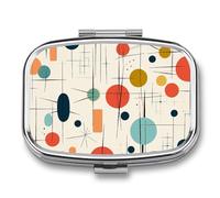 Pilulier de voyage moderne du milieu du siècle à 2 compartiments avec miroir carré en métal pour ranger les médicaments, les vitamines et l'huile de poisson