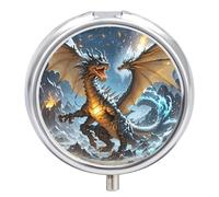 Pilulier de voyage motif dragons du feu et de glace pour sac à main, organiseur de médicaments hebdomadaire avec miroir, 3 compartiments, étui à médicaments rond portable pour le quotidien