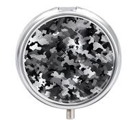Pilulier de voyage noir et blanc camouflage à 3 compartiments 3 fois par jour mignon mini pilulier pour sac à main et poche Boîte à médicaments portable en métal avec miroir rond pour médicaments