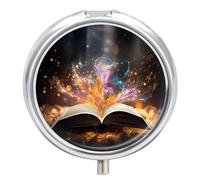 Pilulier de voyage ouvert et lumineux à 3 compartiments - 3 fois par jour - Joli mini pilulier pour sac à main et poche - Boîte à médicaments portable en métal avec miroir - Récipient rond pour