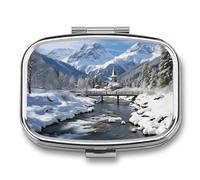 Pilulier de voyage paysage d'hiver dans les Alpes bavaroises - Pilulier hebdomadaire à 2 compartiments avec miroir - Pour sac à main, poche ou portefeuille