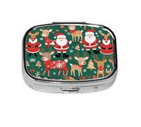 Pilulier de voyage Père Noël et cerf de Noël. Pilulier à 2 compartiments, mini pilulier portable, boîte de rangement pour médicaments vitaminés