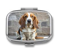Pilulier de voyage - Petit pilulier portable avec 2 compartiments - Basset Hound - Boîte à pilules de poche - Boîte à huile de poisson - Organisateur de médicaments mignon - Organisateurs de vitamines