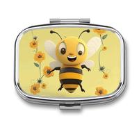 Pilulier de voyage - Petit pilulier portable avec 2 compartiments - Happy Bee - Boîte à pilules de poche - Boîte à huile de poisson - Organisateur de médicaments mignon - Organisateurs de vitamines
