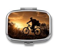 Pilulier de voyage - Petit pilulier portable avec 2 compartiments - Vélo de montagne dans la poche du soir - Boîte à pilules de poisson - Boîte à huile de poisson - Organisateur de médicaments mignon