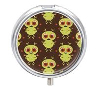 Pilulier de voyage - Petit pilulier rond en métal - Imprimé Alien vert - 3 compartiments - Portable - Pour sac à main et poche