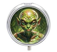 Pilulier de voyage - Petit pilulier rond en métal - Imprimé extraterrestre vert - 3 compartiments - Portable - Pour sac à main et poche