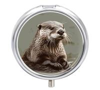 Pilulier de voyage - Petit pilulier rond en métal - Imprimé loutre - 3 compartiments - Portable - Pour sac à main et poche