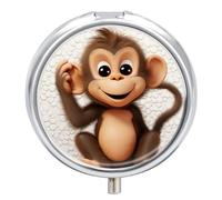 Pilulier de voyage - Petit pilulier rond en métal - Imprimé singe mignon - 3 compartiments - Portable - Pour sac à main et poche