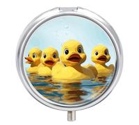 Pilulier de voyage - Petite boîte à pilules - En caoutchouc jaune - Imprimé canard - Rond - 3 compartiments - Portable - Pour sac à main et poche