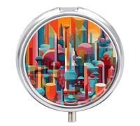 Pilulier de voyage - Petite boîte à pilules - Imprimé peinture colorée - Rond - En métal - 3 compartiments - Portable - Pour sac à main et poche