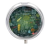 Pilulier de voyage - Petite boîte à pilules - Imprimé questions mathématiques - Rond - En métal - 3 compartiments - Portable - Pour sac à main et poche