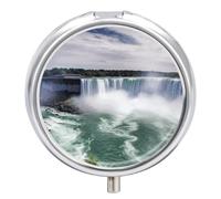 Pilulier de voyage - Petite boîte à pilules ronde en métal - Imprimé Chutes du Niagara - 3 compartiments - Portable - Pour sac à main et poche