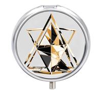 Pilulier de voyage - Petite boîte à pilules - Tendance - Moderne - Noir - Blanc - Or - Triangle imprimé - Rond - En métal - 3 compartiments - Portable - Pour sac à main et poche