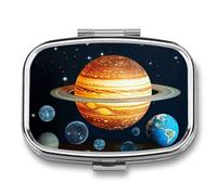Pilulier de voyage phosphorescent avec système solaire planète - Pilulier quotidien pour compléments alimentaires - 2 compartiments - Pratique pour transporter et ranger des médicaments